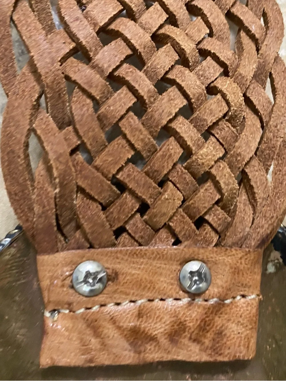 Handmade Moroccan Braided Leather Belt Crushed Pink Stone Medallion Buckle 45”L